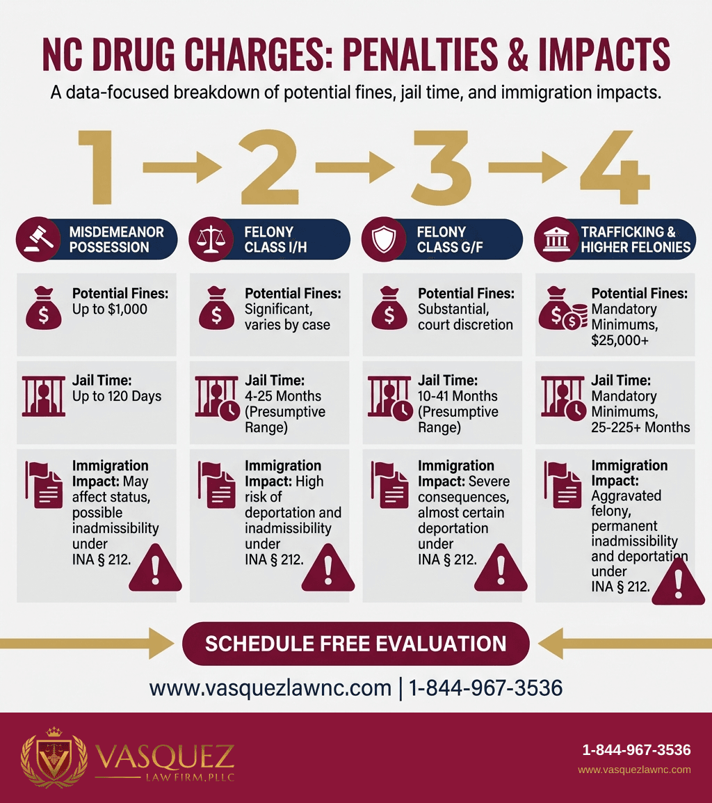 Infografía 2 para Consecuencias de Enfrentar Cargos por Drogas en Smithfield, Carolina del Norte en 2026