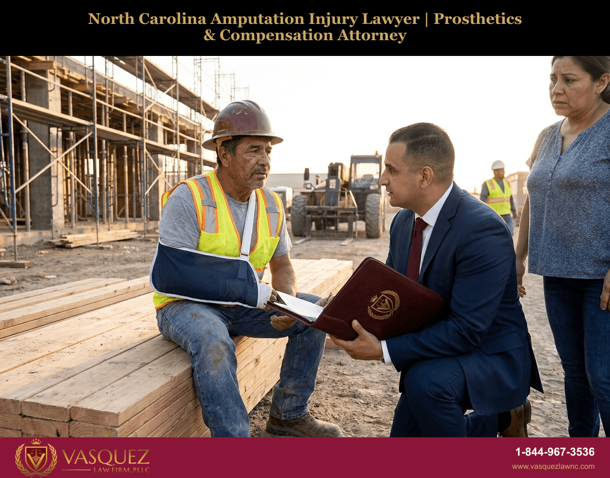North Carolina amputation injury lawyer consulting with a client about a workplace or product-defect claim