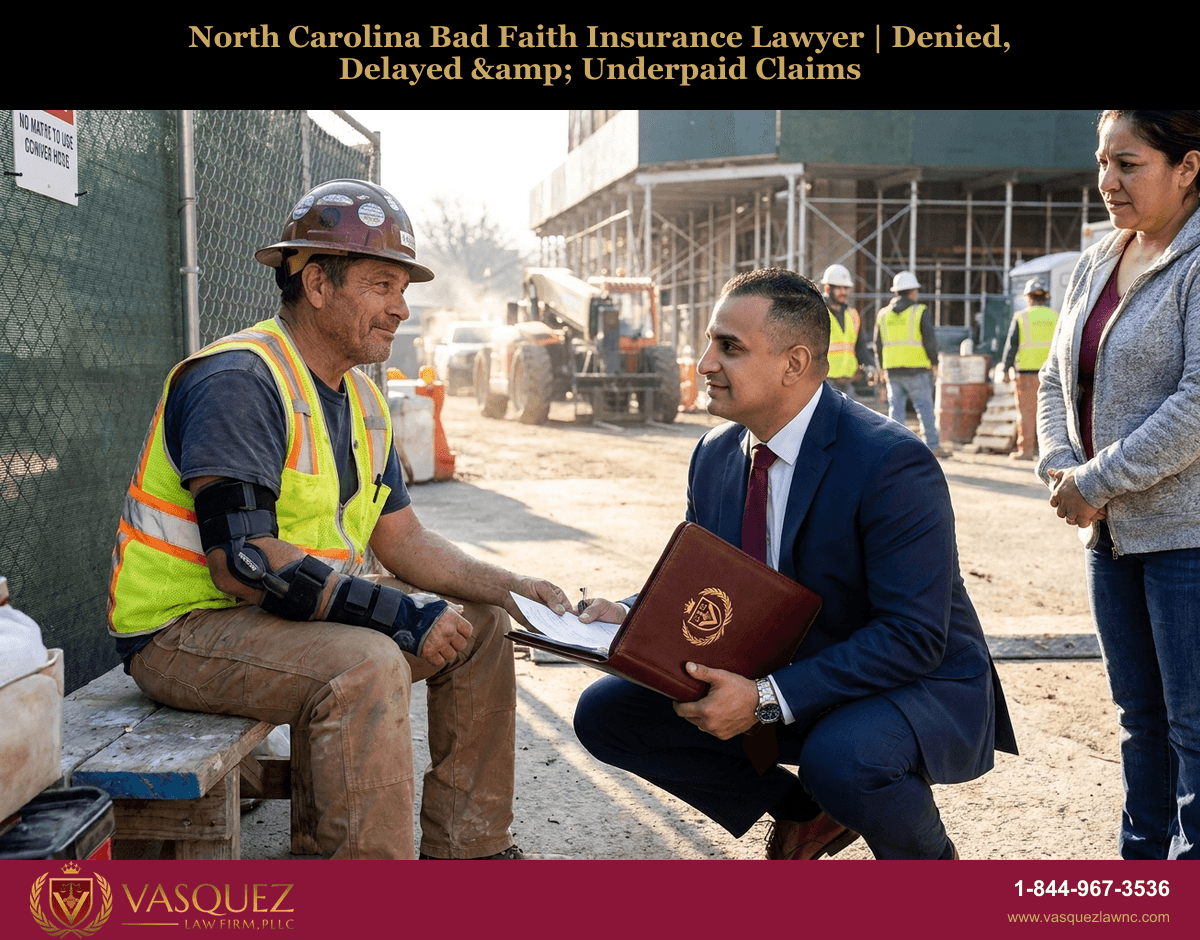 North Carolina bad faith insurance lawyer reviewing a denied, delayed, or underpaid claims file with a client