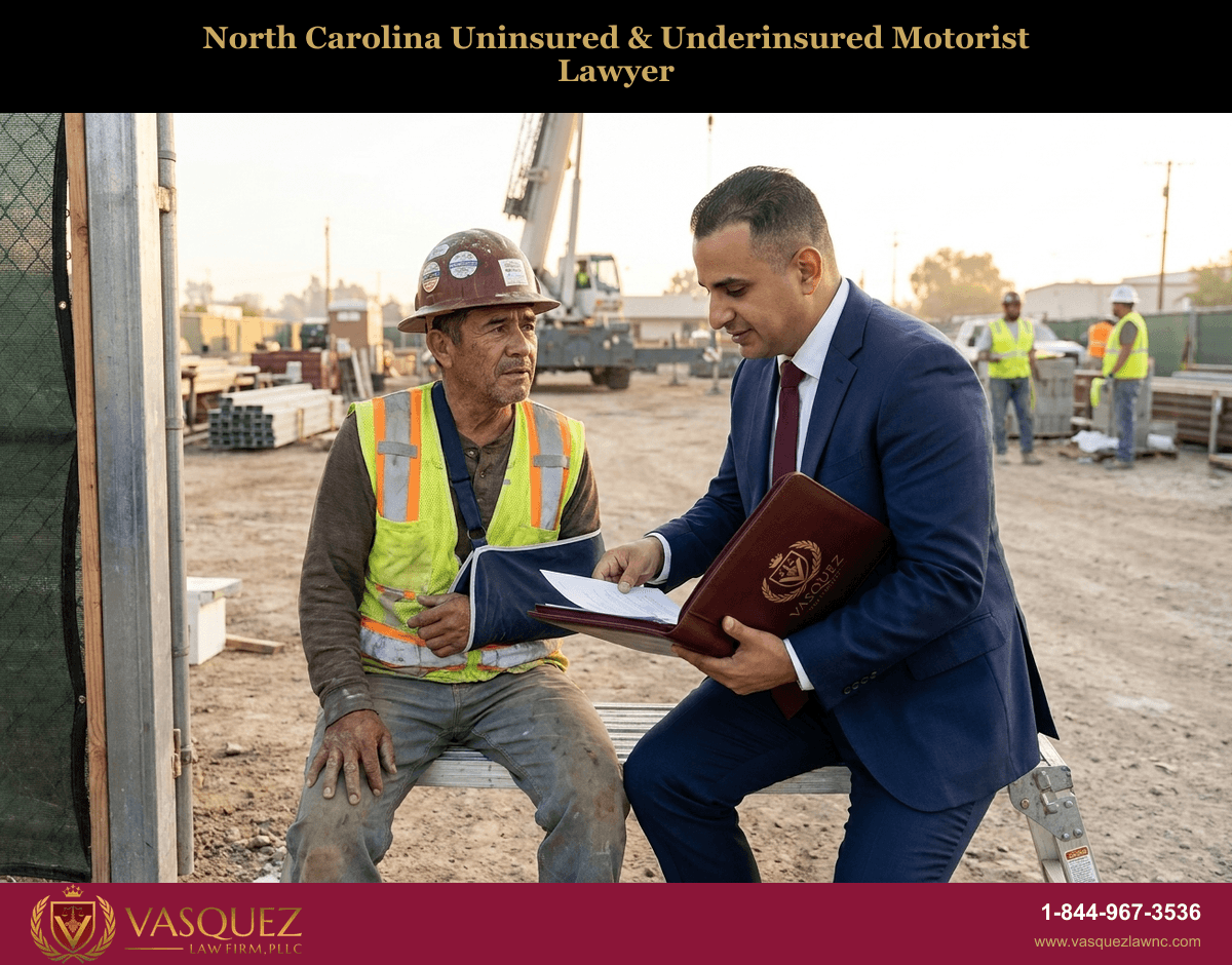 North Carolina uninsured motorist lawyer reviewing a claim with a client hit by a driver with no or insufficient insurance