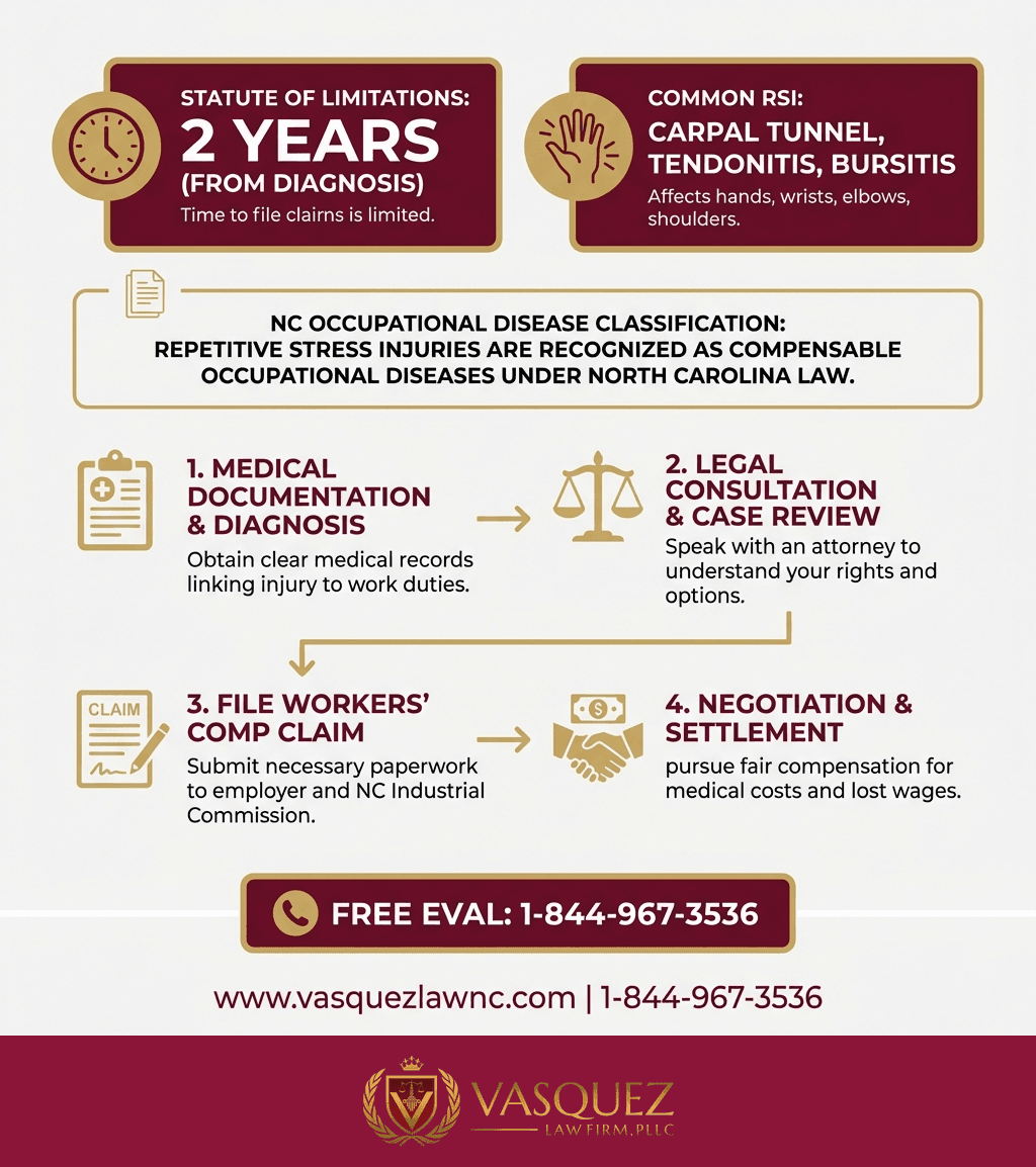 Infografía 2 para Lesiones por Esfuerzo Repetitivo en Charlotte: Guía Completa para Reclamos de Compensación Laboral
